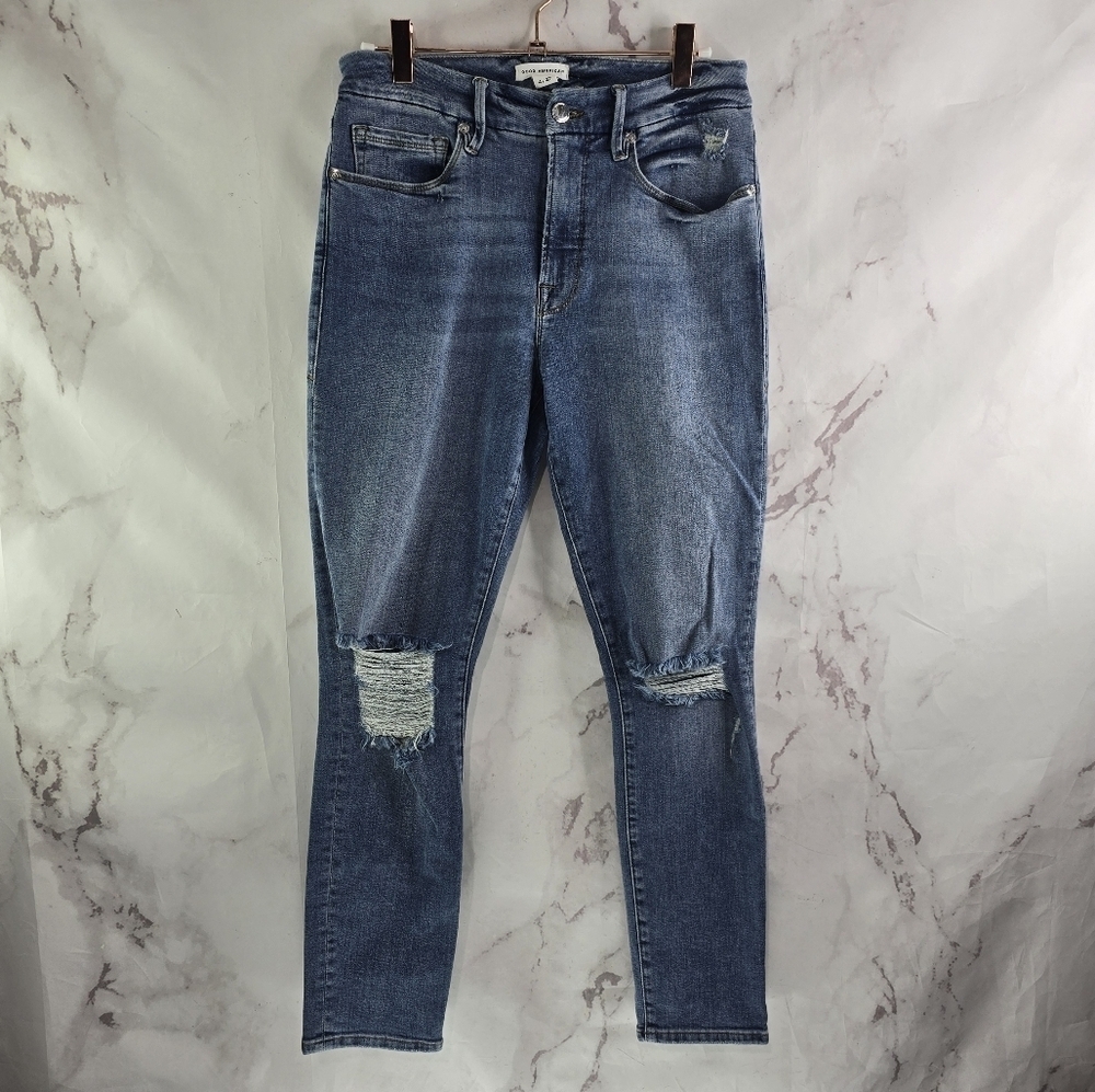 Good American Jeans Womens 4 27 Denim Good Legs Distressed Ankle Knee Skinny